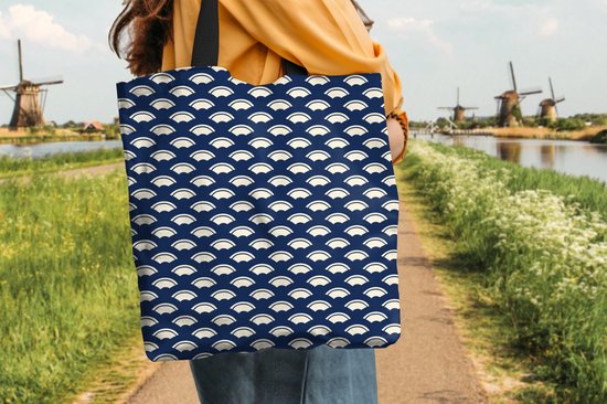 Strandtas blauw/ wit gestreept