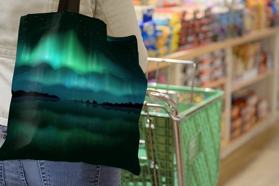MuchoWow® Schoudertas - Strandtas - Big Shopper - Boodschappentas - Noorderlicht - Sterrenhemel - Nacht - 40x40 cm - Katoenen tas