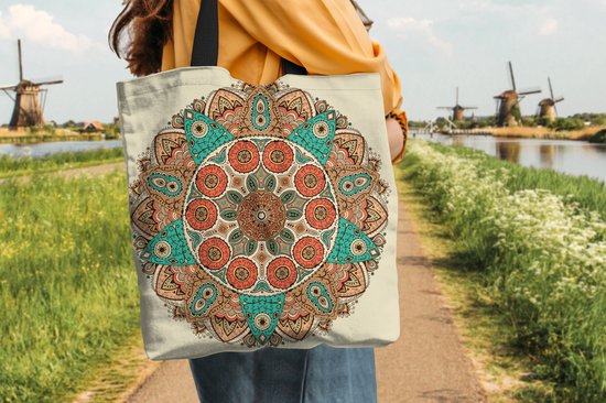 Sac bandoulière - Sac de plage - Shopper Mandala - Motifs - Paon - 45x45 cm - Sac en coton
