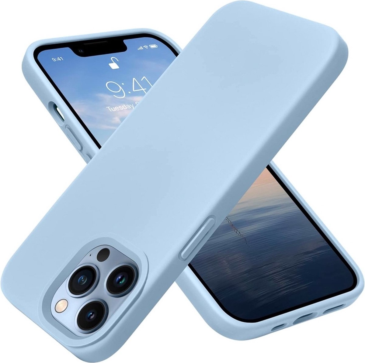 Mobiq - Liquid Siliconen Hoesje iPhone 14 Pro Max - lichtblauw