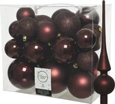 Kunststof kerstballen met glazen piek - mahonie bruin - 27-delig