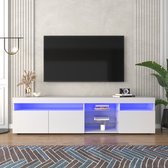 Moderne LED TV-standaard - Witte TV-standaard met variabele 16 kleuren LED-verlichting - MDF Hoogglans TV-kast met opbergruimte en open planken - voor woon- en eetkamer -180cm