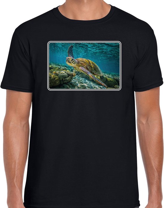 Dieren shirt met schildpadden foto - zwart - voor heren - natuur / zeeschildpad cadeau t-shirt - kleding M