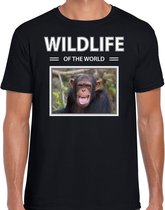 Dieren foto t-shirt Chimpansee aap - zwart - heren - wildlife of the world - cadeau shirt apen liefhebber XXL