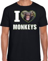 I love monkeys t-shirt met dieren foto van een Chimpansee aap zwart voor heren - cadeau shirt apen liefhebber XXL