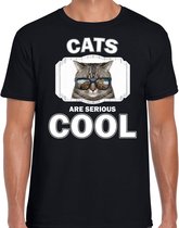 Dieren katten t-shirt zwart heren - cats are serious cool shirt - cadeau t-shirt coole poes/ katten liefhebber M