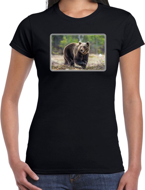 Dieren shirt met beren foto - zwart - voor dames - natuur / beer cadeau t-shirt / kleding XXL