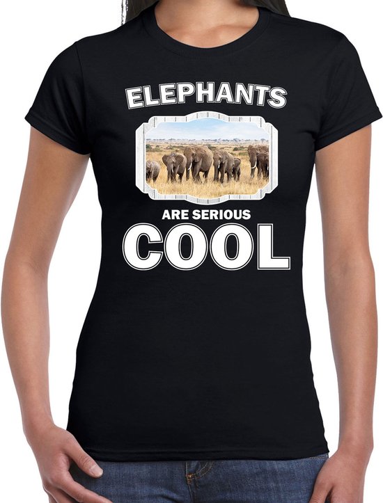 Dieren kudde olifanten t-shirt zwart dames - elephants are serious cool shirt - cadeau t-shirt olifant / olifanten liefhebber S