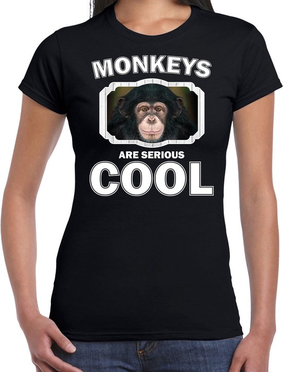 Dieren apen t-shirt zwart dames - monkeys are serious cool shirt - cadeau t-shirt leuke chimpansee/ apen liefhebber M