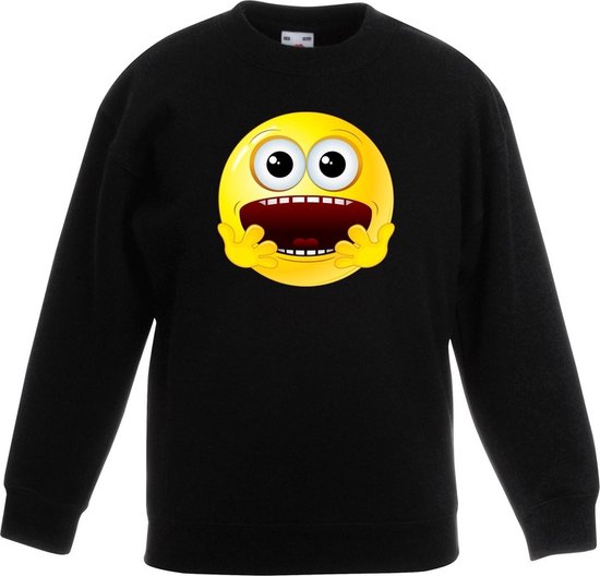 Smiley/ emoticon sweater geschrokken zwart kinderen jaar