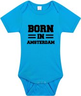 Born in Amsterdam tekst baby rompertje blauw jongens - Kraamcadeau - Amsterdam geboren cadeau 56