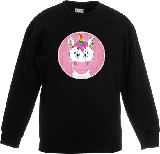 Kinder sweater zwart met vrolijke eenhoorn print - eenhoorn trui - kinderkleding / kleding 152/164