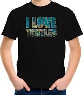 Tekst shirt I love turtles met dieren foto van een schildpad zwart voor kinderen - cadeau t-shirt zeeschildpadden liefhebber - kinderkleding / kleding 110/116