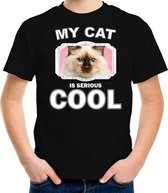 Rag doll katten t-shirt my cat is serious cool zwart - kinderen - katten / poezen liefhebber cadeau shirt - kinderkleding / kleding 122/128