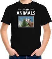 Dieren foto t-shirt Geit - zwart - kinderen - farm animals - cadeau shirt Geiten liefhebber - kinderkleding / kleding 146/152