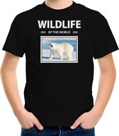 Dieren foto t-shirt IJsbeer - zwart - kinderen - wildlife of the world - cadeau shirt IJsberen liefhebber - kinderkleding / kleding 122/128