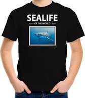Dieren foto t-shirt Haai - zwart - kinderen - sealife of the world - cadeau shirt Haaien liefhebber - kinderkleding / kleding 122/128