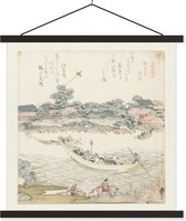 La rive Onmaya - Peinture par Katsushika Hokusai plaque d'école lattes plates noir 120x120 cm - Tirage photo sur affiche textielposter (décoration murale salon / chambre)