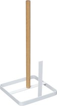 Keukenrolhouder ijzer/hout 15 x 30 cm wit - Keukenbenodigdheden - Keukenpapier/keukenrol