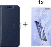 Bookcase Geschikt voor: Samsung Galaxy S22 Donkerblauw - portemonnee hoesje met 1 stuk Glas Screen protector - ZT Accessoires