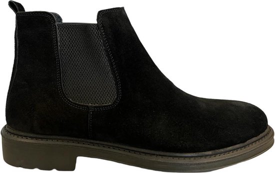 Chelsea Boots- Enkellaars- Heren schoenen- Mannen laarzen 542- Suède leer- Zwart- Maat 40