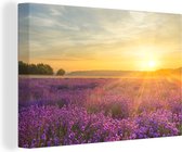 OneMillionCanvasses - Canvas schilderij - Bloemen - Zon - Lavendel - Bomen - Landschap - Muurdecoratie - Schilderijen op canvas - 120x80 cm - Canvas doek