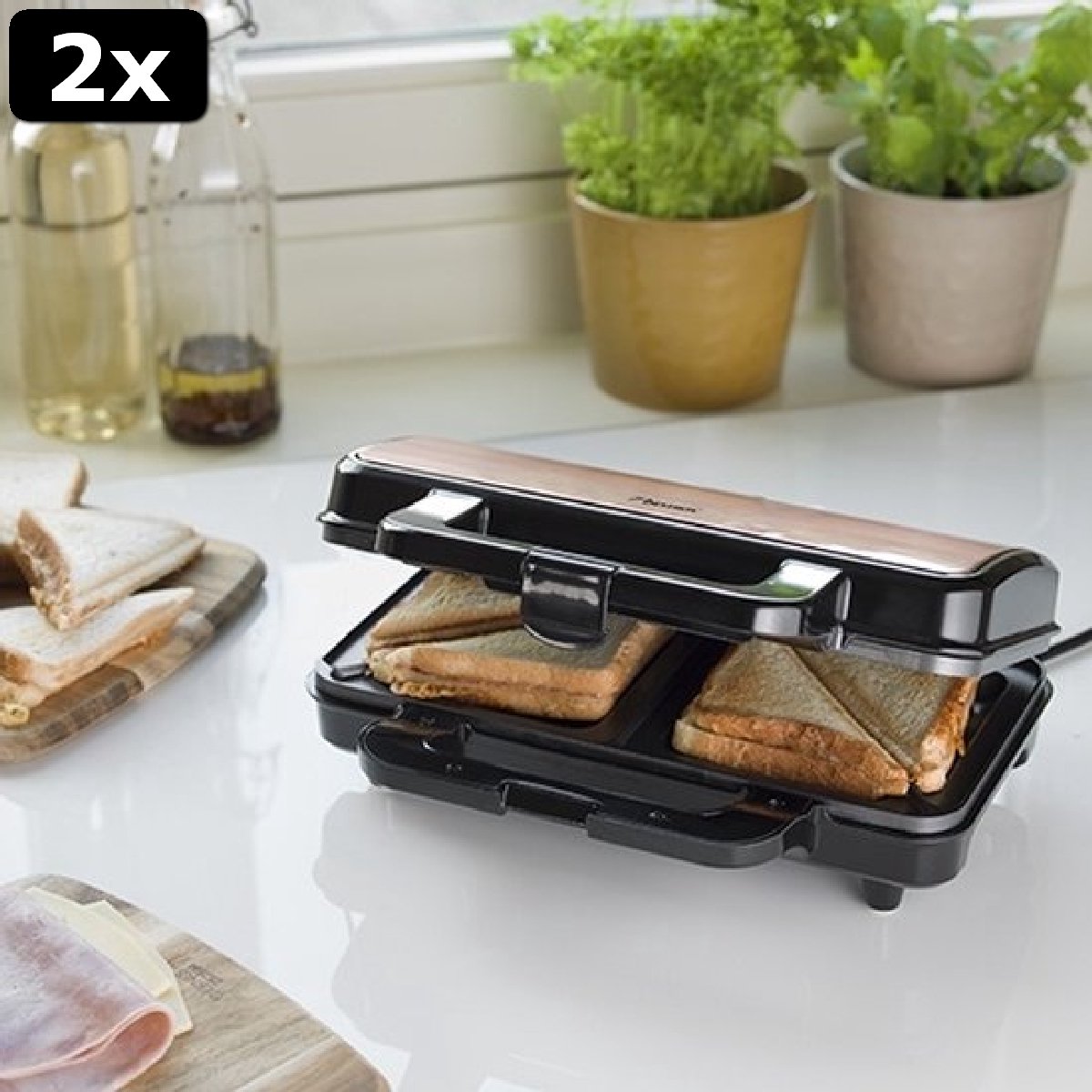 2x Machine à sandwich Bestron XL pour 2 sandwichs, machine à sandwich