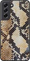 Casimoda® hoesje - Geschikt voor Samsung Galaxy S21 FE - Snake / Slangenprint bruin - Zwart TPU Backcover - Slangenprint - Bruin