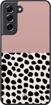 Casimoda® hoesje - Geschikt voor Samsung Galaxy S21 FE - Stippen roze - Zwart TPU Backcover - Gestipt - Roze