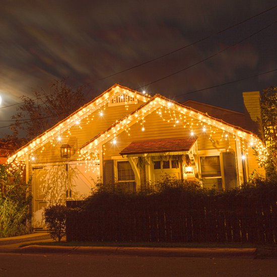 BrizLabs Ijsregen Kerstverlichting, 480 LED Gordijn Ijspegel Lichtsnoer Buiten Binnen Lichtslingers 8 Modi Waterdicht Elektrisch met Stekker voor Kerstmis Balkon Tuinfeest Bruiloft Decoratie, Warm Wit