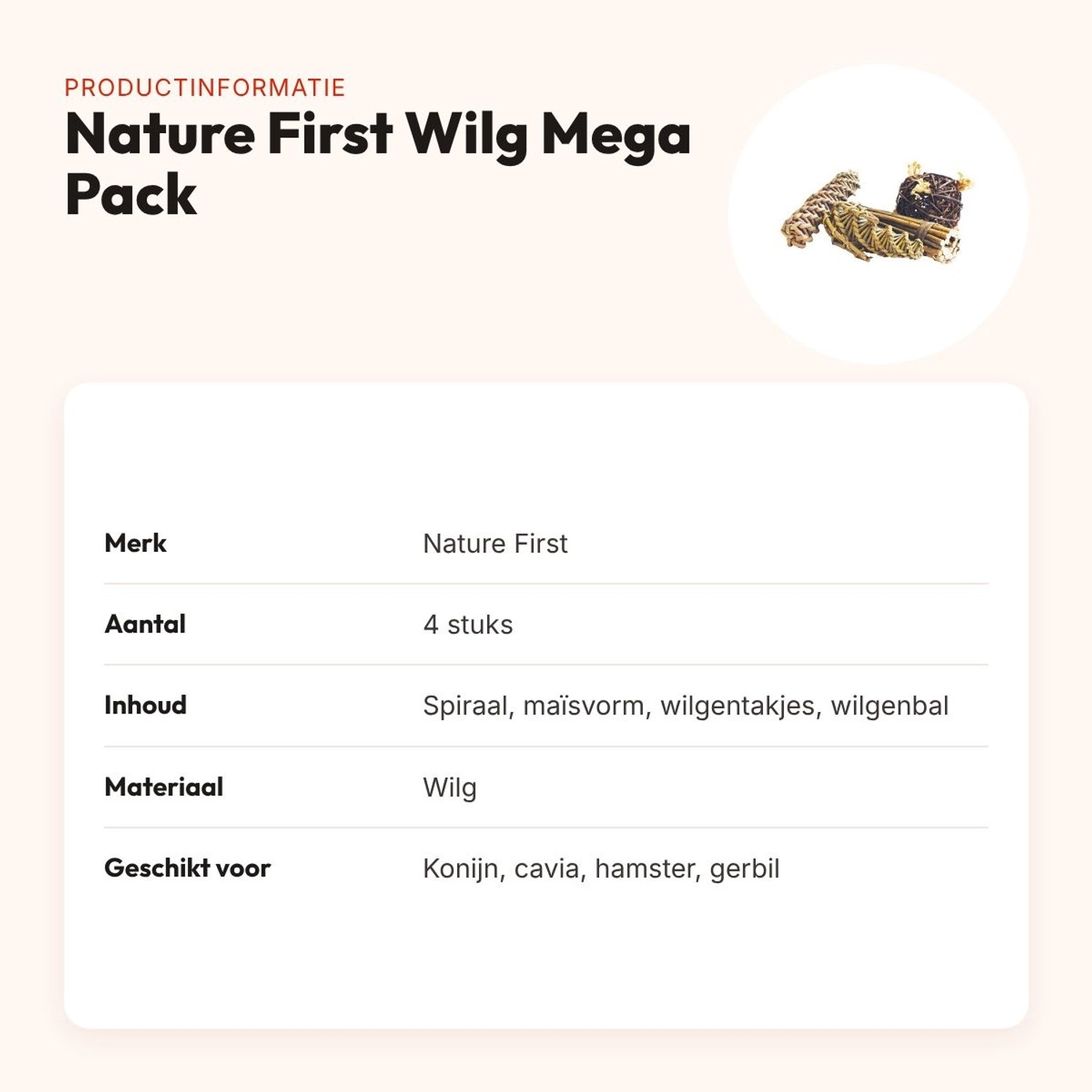 Happy Pet Nature First - Wilg-pack - Knaagdierenspeelgoed - 4 stuks — afbeelding 2