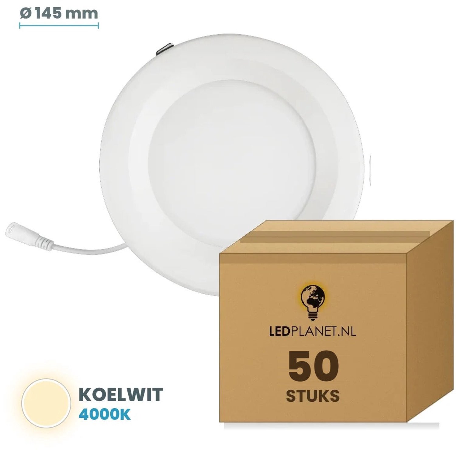 Tsong LED downlight 12W - 50 stuks - Koelwit 4000K - 1.200 lm - Ø145mm - zaagmaat Ø125mm - 120° - IP20 - CRI80 - 230V