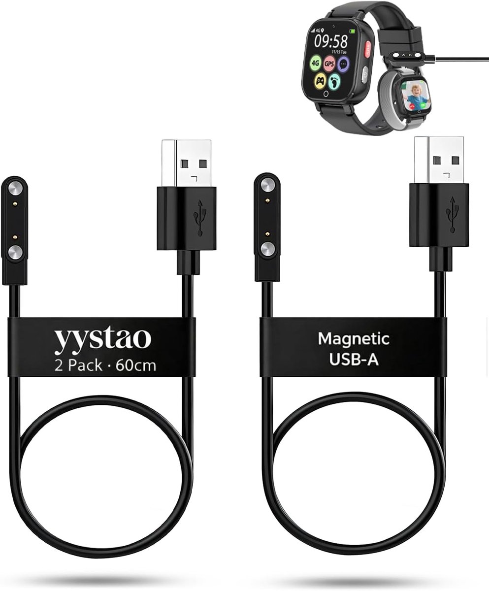 2 stuks oplaadkabels voor Alutoria kindersmartwatch, stabiele magnetische USB-A vervangende oplaadkabel, robuuste - ShopVlot