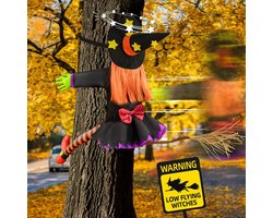 Halloween Decoratie - De heks die buiten crasht: 88 * 103cm vliegende dieren vallen in de boom van de heks - Halloween decoratie voor de veranda van de tuin op de binnenplaats - 1 stuk