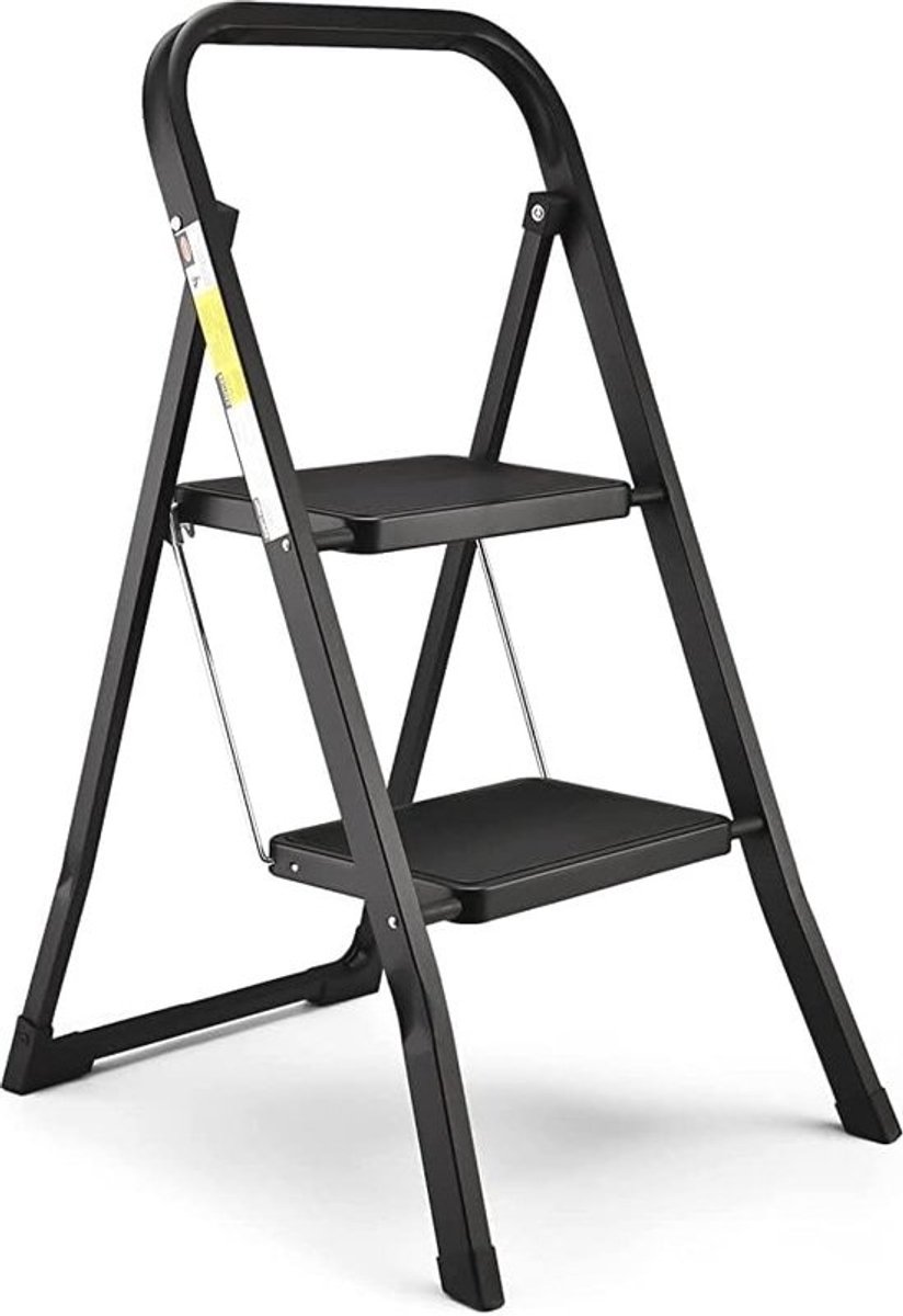 Opstapkruk - 2 treden - Draagbare trapladder - Antislippedaal - Voor huishouden en keuken - Draagvermogen 150 kg - Zwart