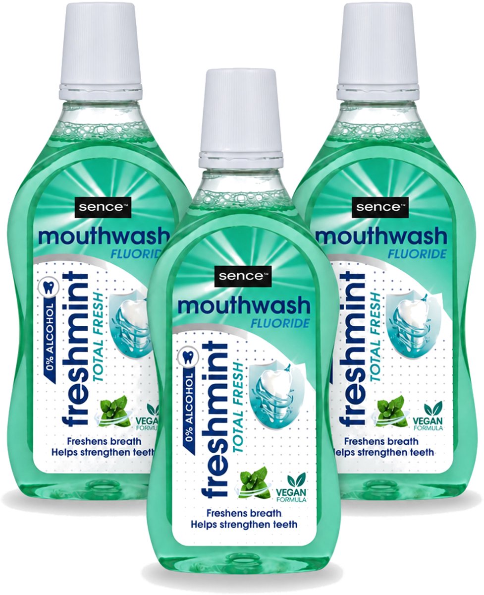 3 x Sence - Fresh Freshmint - Mondwater - Fris & Muntig - 500 ml - Voordeelverpakking - 3 stuks