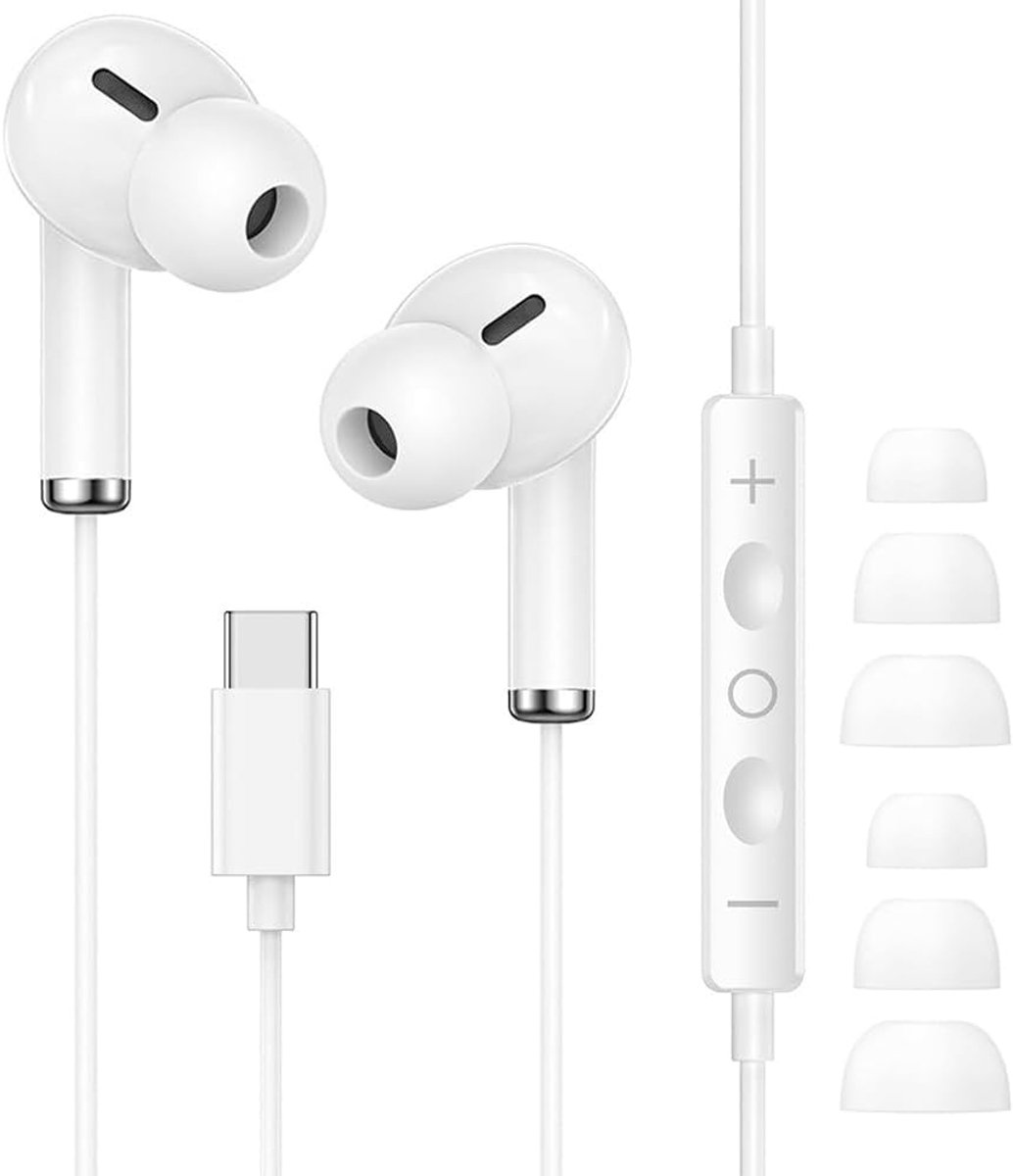 Hoofdtelefoon met kabel USB C voor iPhone 17 16 15 Pro Max, hoofdtelefoon USB C met microfoon in-ear kabel - ShopVlot