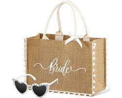 Weewooday Set of 2 Pieces Bride Gifts Set Jute Bride Tote Bag Bride to Be Glasses Heart Shaped Sunglasses JGA Bride - ShopVlot