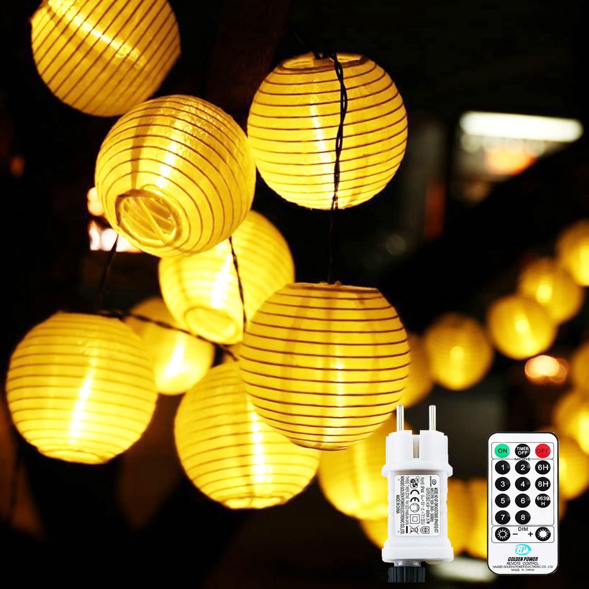 SnelShoppen - Led-lampions Lichtketting Buiten 10m met 50 LEDs, Uitbreidbaar, 8 Modi, Afstandsbediening, Geheugenfunctie, Timer, Stekker voor Kerst, T