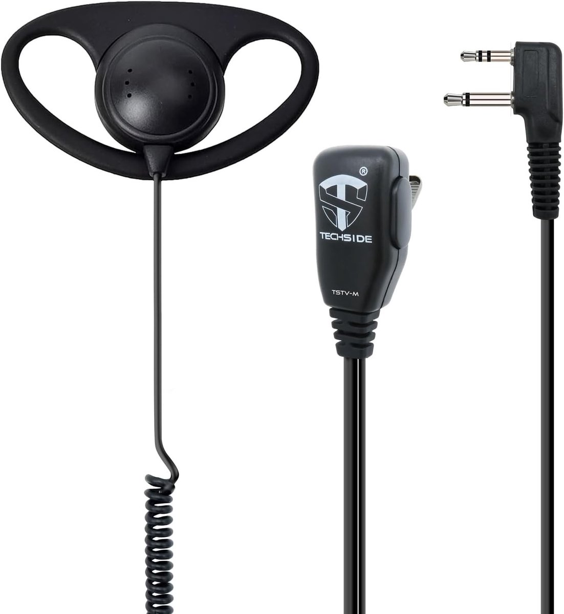 TECHSIDE D-Shaped Headphones 2 Pin PTT Microphone Midland - for Two Way Radios - ShopVlot