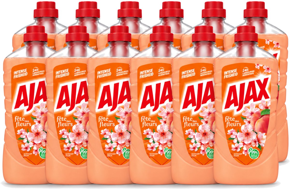 12 x Ajax – Allesreiniger – Perzik – 1000 ml - Voordeelverpakking - 12 stuks