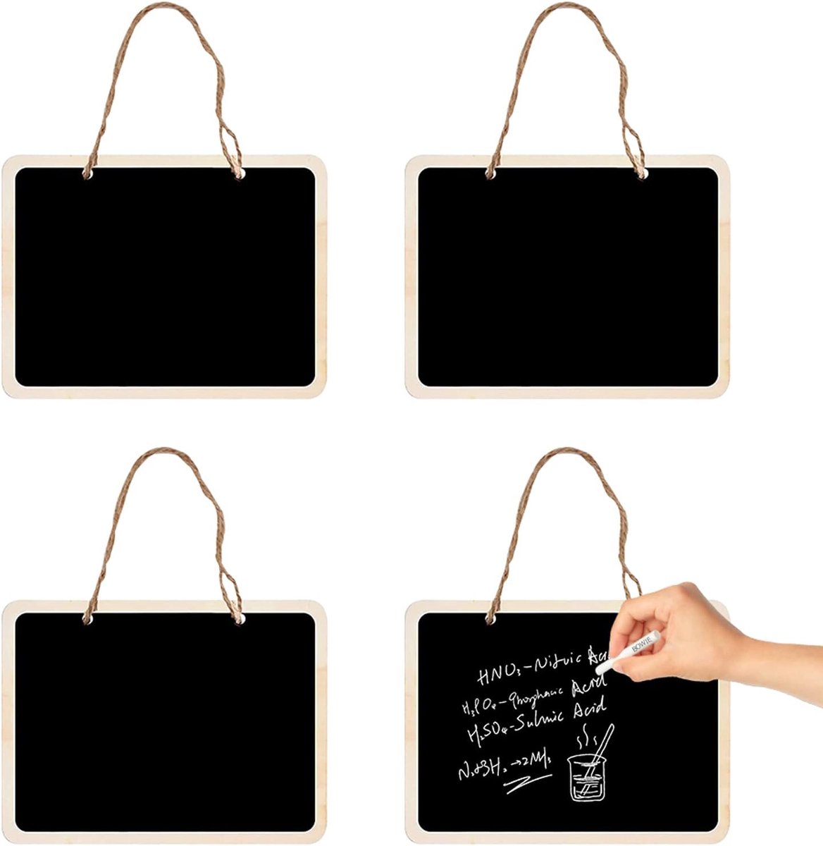 SnelShoppen - Mini Schoolbord voor Hangen, 4 Stuks Dubbelzijdige Krijtborden, Klein Krijtbord Labels, Perfect voor Feestjes, Kerst, Pasen, Tuin, Keuke
