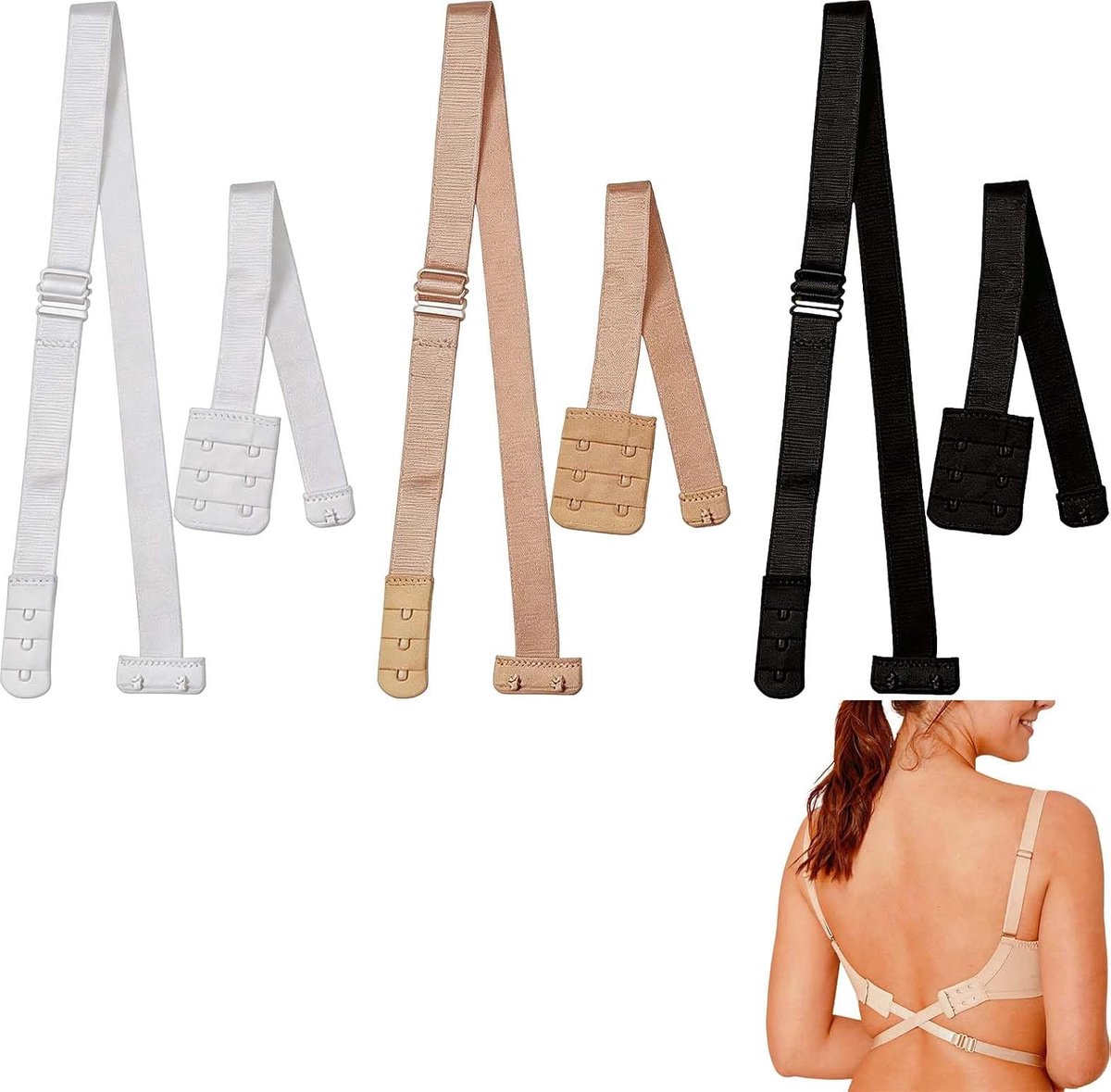 Backcover Extension – 2-delige set met verstelbare borststeun – zwart en beige – ideaal voor diepe V-hals en open rug - ShopVlot
