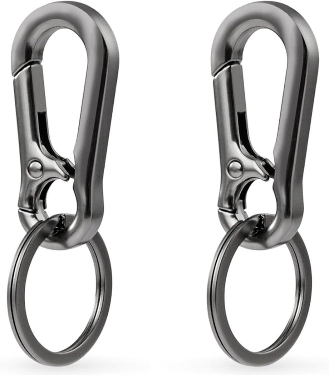 2 x Carabiner Hooks Rustproof for Car Keys, Backpacks, Camping, Small Carabiner Hooks, Grey/Black - ShopVlot