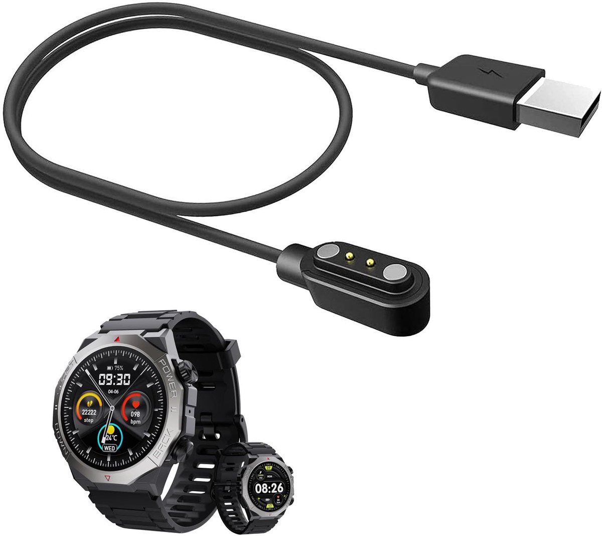 Oplaadkabel voor Cillso smartwatch 1,39 inch S10 - USB-kabel - 1 Pack - Snelle oplading - ShopVlot