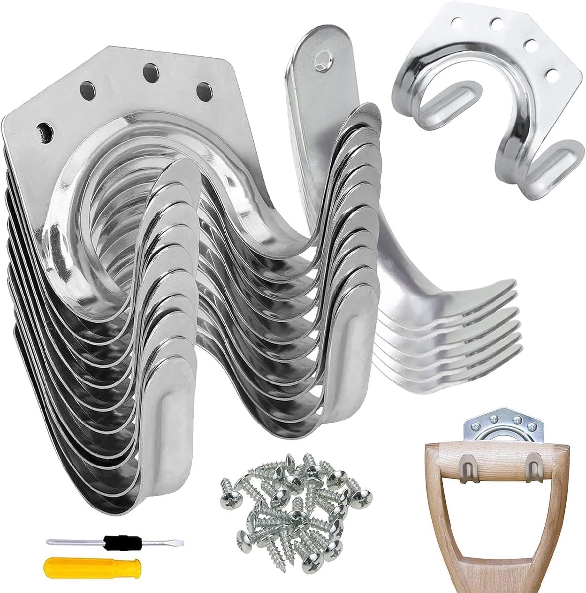 SnelShoppen - 18pcs Tuin Gereedschap Haken Set - Enkele en Dubbele Haken voor Garage, Tuin en Fiets Opslag - Robuuste IJzeren Haak met 54 Schroeven, 1