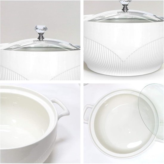 SnelShoppen - Keramische Soepterrine met Deksel 2,5L - Wit Porselein - Magnetron-, Vaatwasser- en Ovenbestendig - Ideaal voor Soepen, Stoofschotels en van Snelshoppen — afbeelding 4