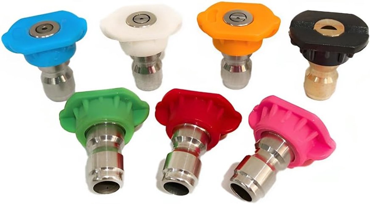 Nozzle Set with 7 Pressure Washer Attachments, 5 Spray Angles, Stainless Steel and Brass Sprayers, Suitable for Car - ShopVlot