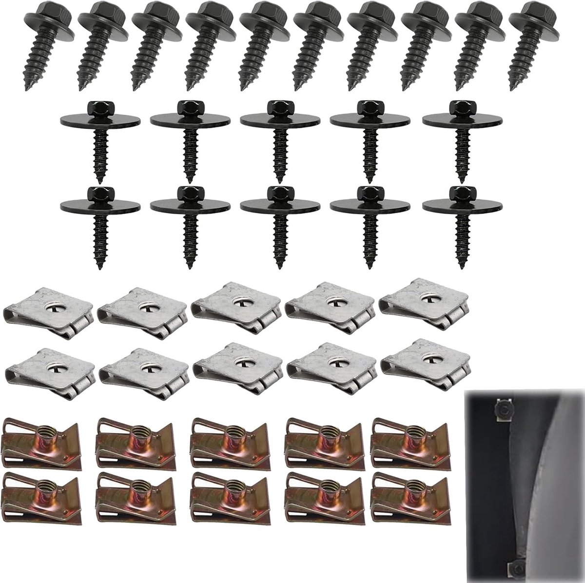 Schroefclip voor onderrijbeveiliging, set van 40 stuks, voor Mercedes-Benz voertuigen, zwart, zilver, antislipbescherming