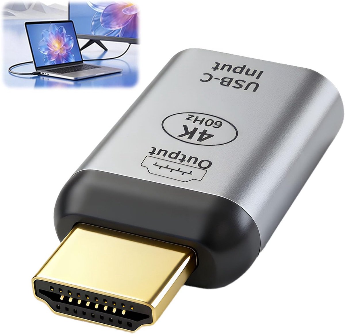 USB C naar HDMI 4K 60Hz, converter type C stekker naar HDMI-bus voor MacBook Pro Air, iPad Pro, Samsung Galaxy, laptop, smartphone, monitor, tv en projector, plug & play